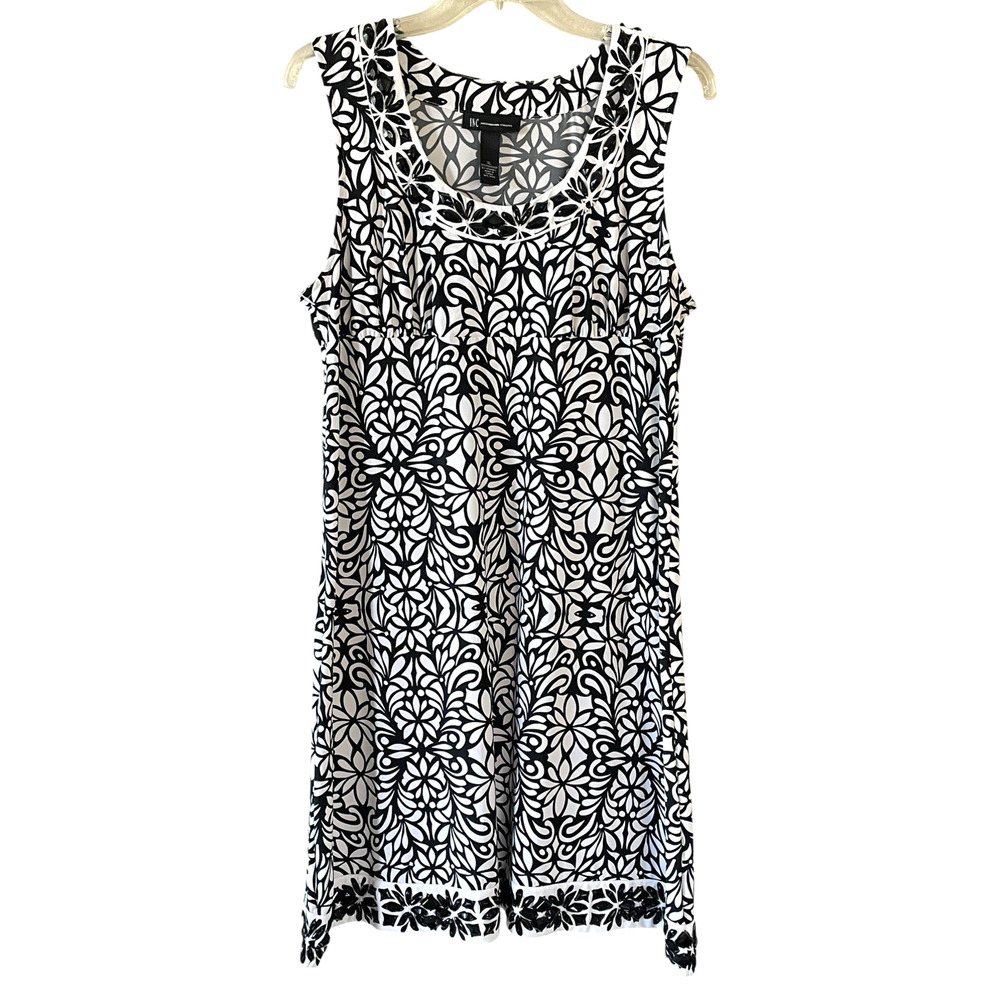 INC International Concepts Women's Size XL Black White Beaded Sleeveless Dress